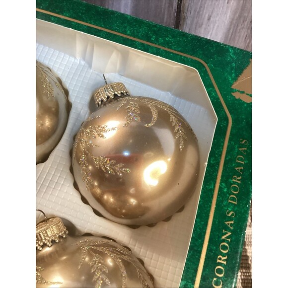 Vintage Christmas By Krebs Mica Glitter Decorated Glass Ball Ornaments Set Of 4 - Picture 2 of 9